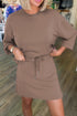 Solid Drop Shoulder Pullover Drawstring Mini Skirt Two Piece Dress