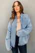 Solid Elastic Hem Collared Zip Up Denim Jacket