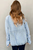 Solid Elastic Hem Collared Zip Up Denim Jacket