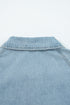 Solid Elastic Hem Collared Zip Up Denim Jacket