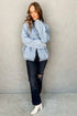 Solid Elastic Hem Collared Zip Up Denim Jacket