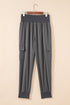 Solid Elastic High Waist Pocketed Cargo Jogger Pants