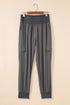 Solid Elastic High Waist Pocketed Cargo Jogger Pants