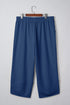 Solid Elastic Waist Asymmetrical Hem Loose Capri Pants