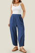 Solid Elastic Waist Asymmetrical Hem Loose Capri Pants