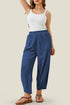 Solid Elastic Waist Asymmetrical Hem Loose Capri Pants