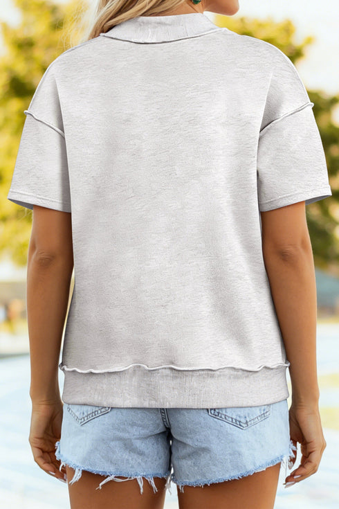 Solid Exposed Seam Detail Mock Neck Tee