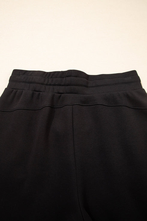 Solid Exposed Seam Detail Skinny Drawstring Jogger Pants