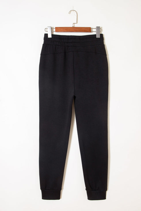 Solid Exposed Seam Detail Skinny Drawstring Jogger Pants