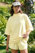 Solid Exposed Seam Mock Neck Oversized Tee Short Set