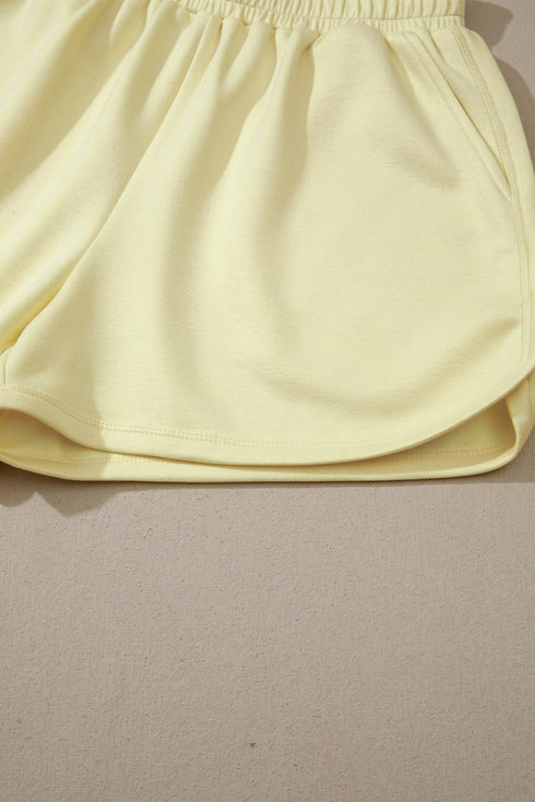 Solid Exposed Seam Mock Neck Oversized Tee Short Set