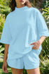 Solid Exposed Seam Mock Neck Oversized Tee Short Set