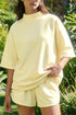 Solid Exposed Seam Mock Neck Oversized Tee Short Set