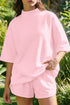 Solid Exposed Seam Mock Neck Oversized Tee Short Set
