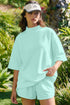 Solid Exposed Seam Mock Neck Oversized Tee Short Set