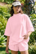 Solid Exposed Seam Mock Neck Oversized Tee Short Set