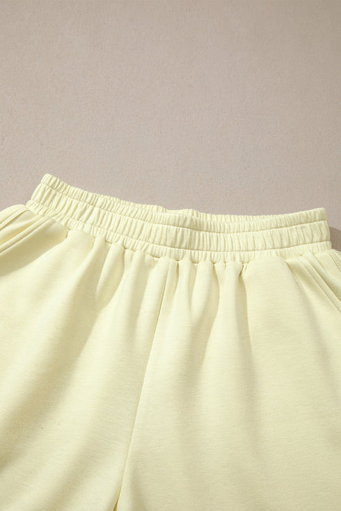 Solid Exposed Seam Mock Neck Oversized Tee Short Set