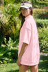 Solid Exposed Seam Mock Neck Oversized Tee Short Set