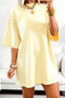 Solid Eyelet Embroidered Lace Spliced Sleeve T Shirt Dress