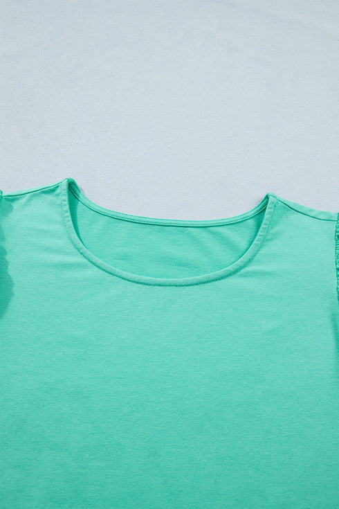Solid Eyelet Lace Ruffled Cap Sleeve Tank Top