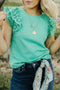 Solid Eyelet Lace Ruffled Cap Sleeve Tank Top
