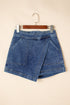 Solid Faux Wrap Front Mini Casual Denim Shorts