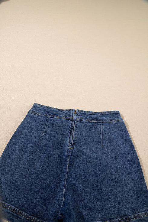 Solid Faux Wrap Front Mini Casual Denim Shorts