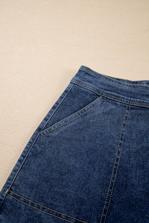Solid Faux Wrap Front Mini Casual Denim Shorts