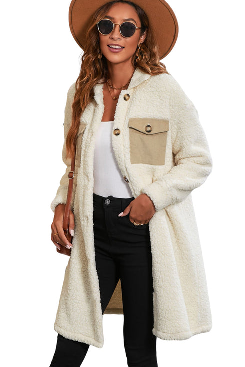 Solid Fleece Flap Pocket Single Breasted Teddy Coat