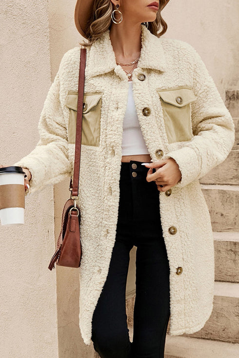 Solid Fleece Flap Pocket Single Breasted Teddy Coat