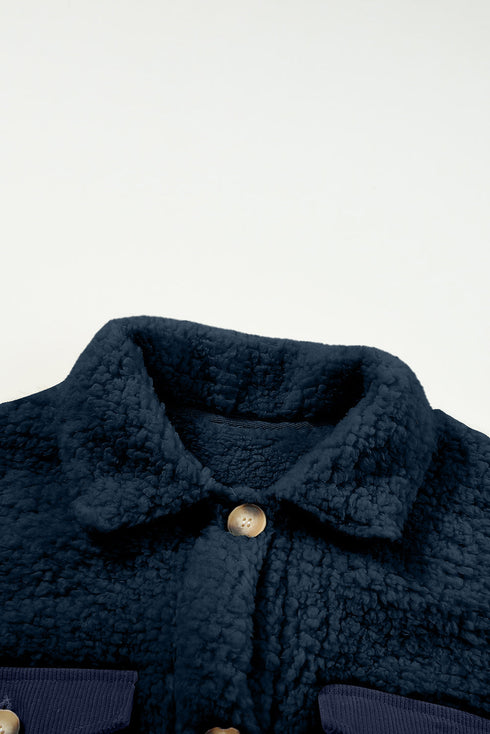 Solid Fleece Flap Pocket Single Breasted Teddy Coat