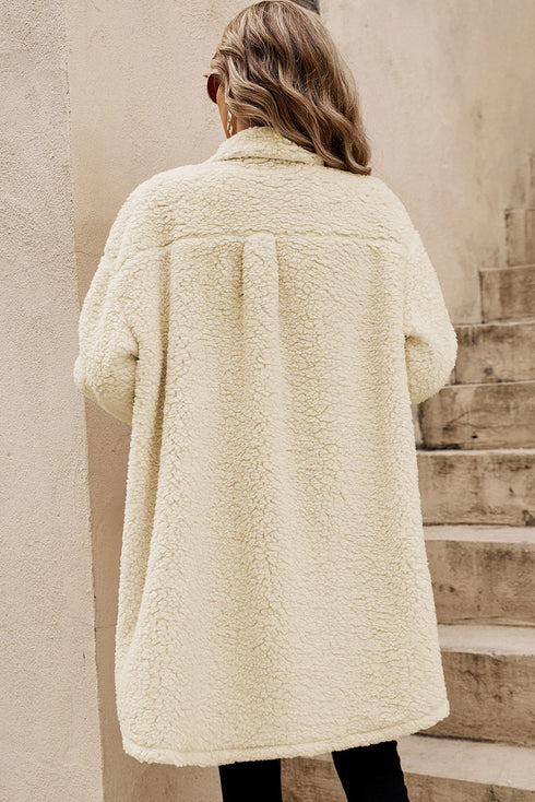 Solid Fleece Flap Pocket Single Breasted Teddy Coat