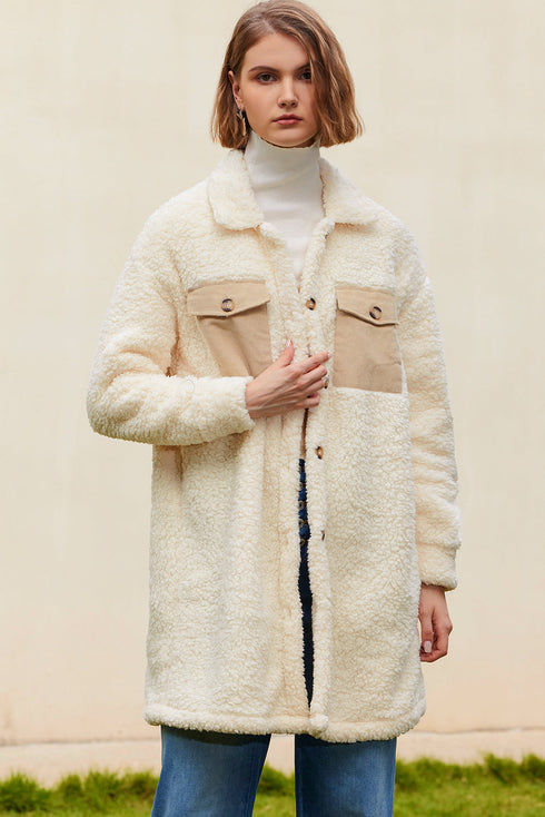 Solid Fleece Flap Pocket Single Breasted Teddy Coat