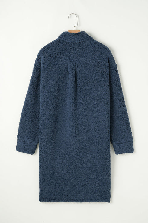Solid Fleece Flap Pocket Single Breasted Teddy Coat