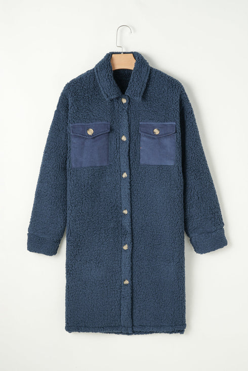 Solid Fleece Flap Pocket Single Breasted Teddy Coat
