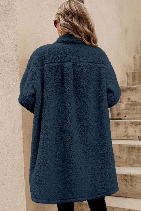 Solid Fleece Flap Pocket Single Breasted Teddy Coat