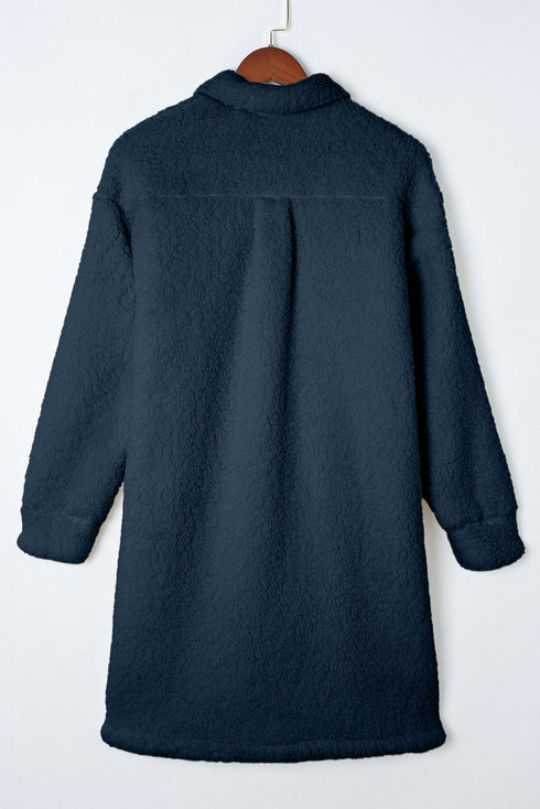 Solid Fleece Flap Pocket Single Breasted Teddy Coat