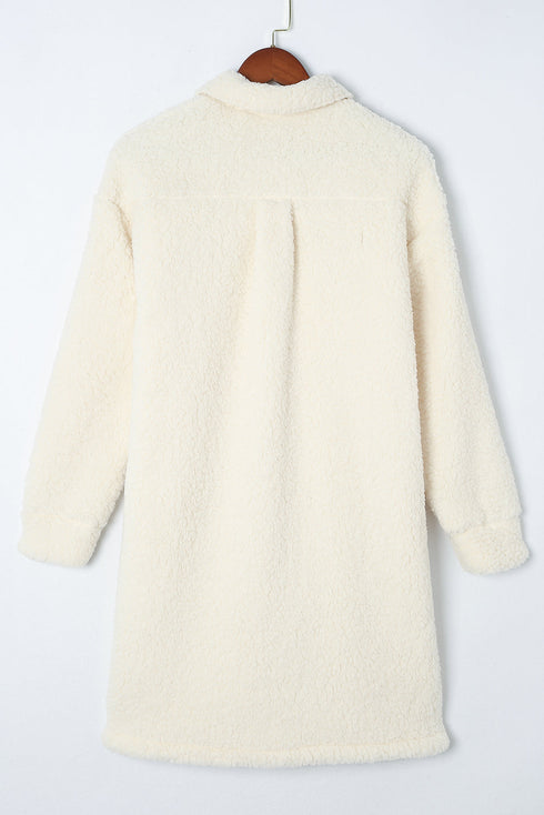 Solid Fleece Flap Pocket Single Breasted Teddy Coat