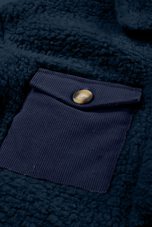 Solid Fleece Flap Pocket Single Breasted Teddy Coat