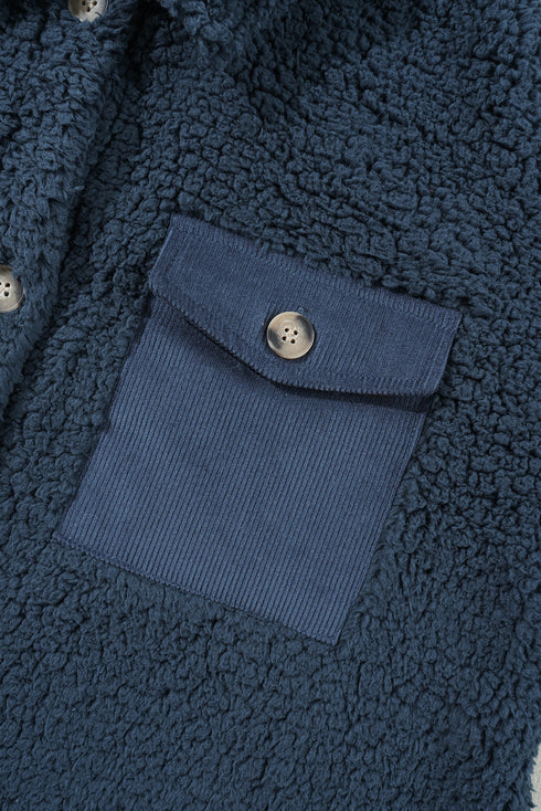 Solid Fleece Flap Pocket Single Breasted Teddy Coat