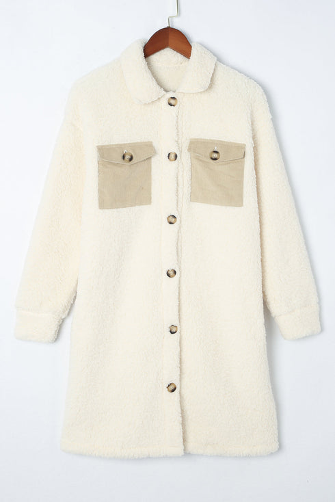 Solid Fleece Flap Pocket Single Breasted Teddy Coat