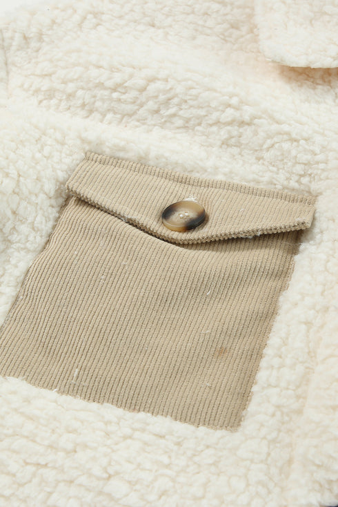 Solid Fleece Flap Pocket Single Breasted Teddy Coat