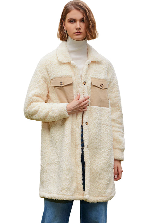Solid Fleece Flap Pocket Single Breasted Teddy Coat