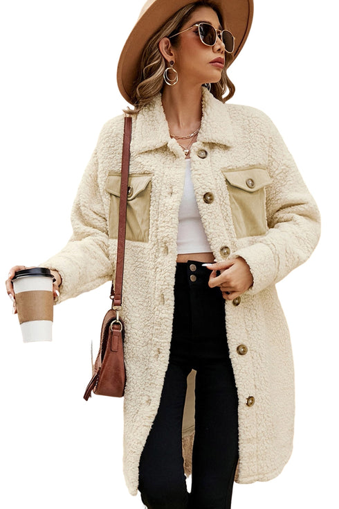 Solid Fleece Flap Pocket Single Breasted Teddy Coat