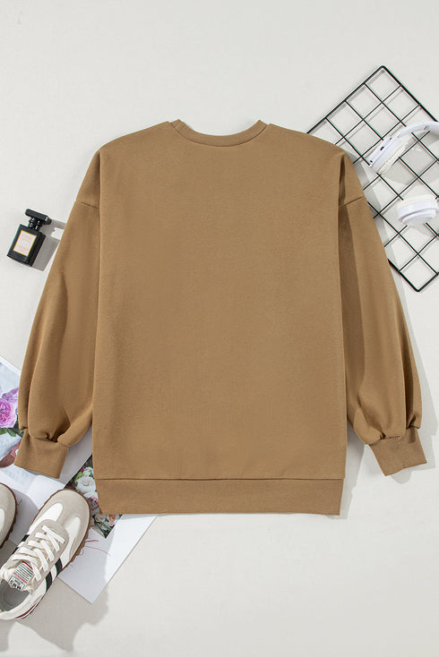 Solid Fleece Lined Drop Shoulder High Low Sweatshirt