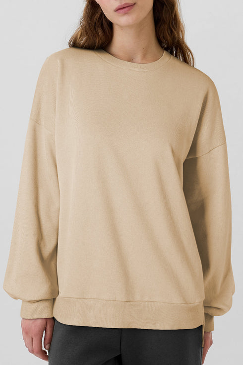 Solid Fleece Lined Drop Shoulder High Low Sweatshirt