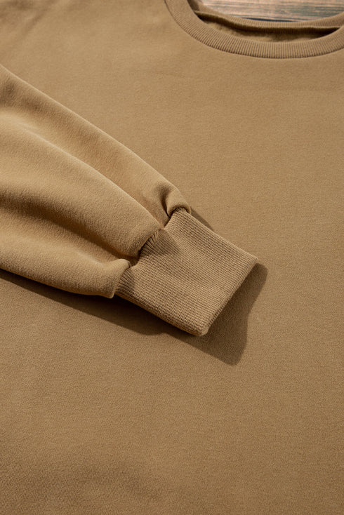 Solid Fleece Lined Drop Shoulder High Low Sweatshirt