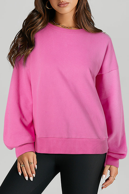 Solid Fleece Lined Drop Shoulder High Low Sweatshirt