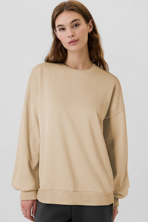 Solid Fleece Lined Drop Shoulder High Low Sweatshirt