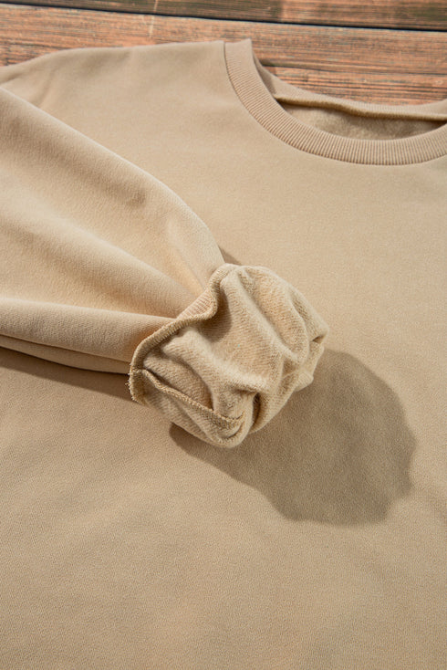 Solid Fleece Lined Drop Shoulder High Low Sweatshirt